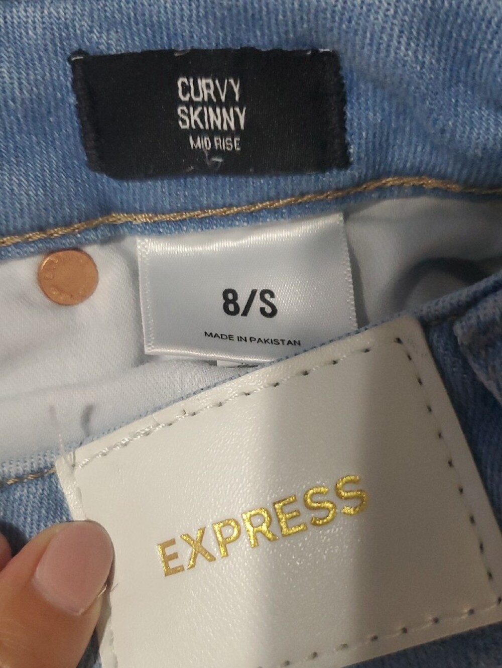 Express Light Blue Ripped Ankle Jeans - Picture 3 of 3